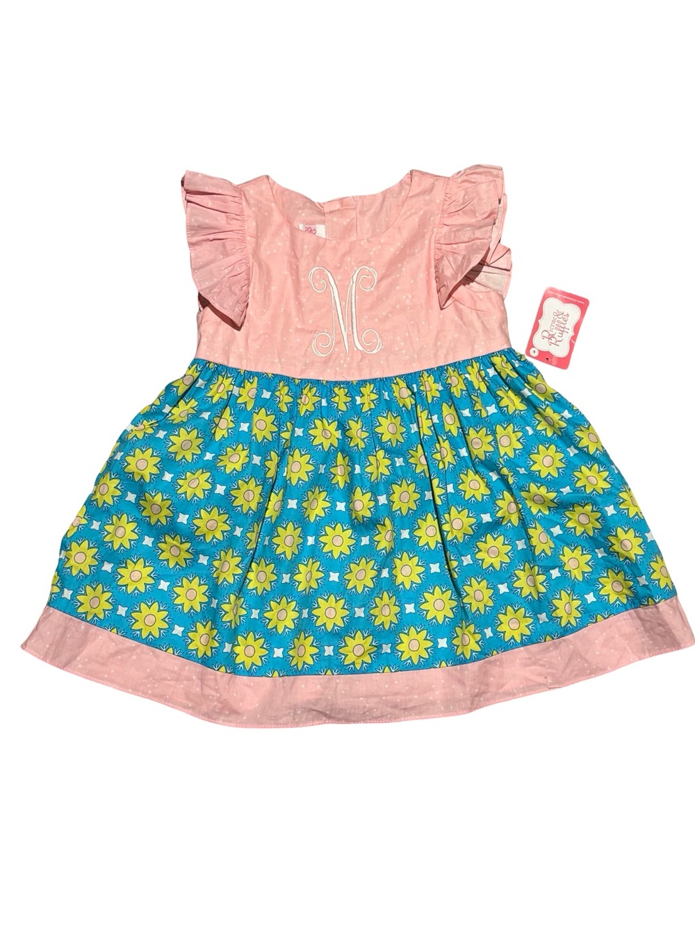 Monogram Pink and Blue Floral Cottagecore Prairie Girls Dress Size 6